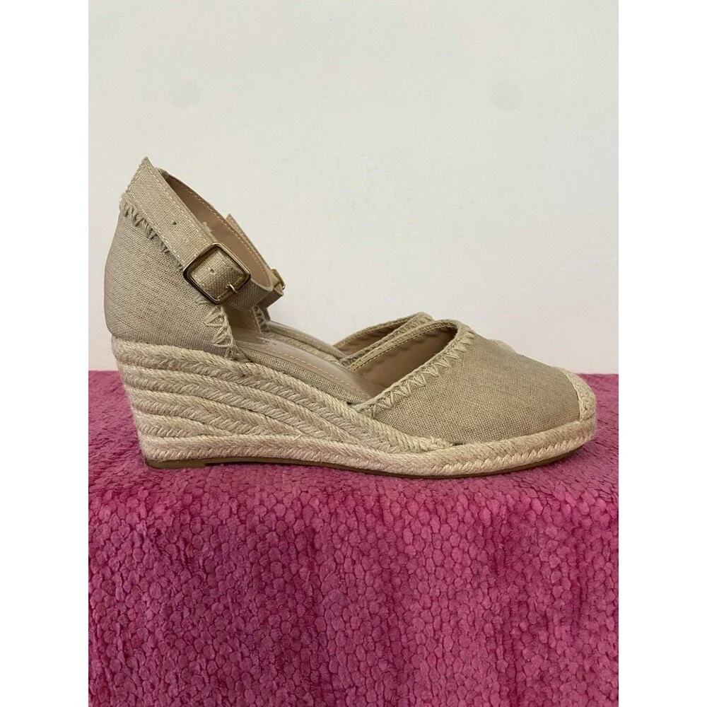 Draper James Iris Espadrille Wedge Heels Ankle Strap Natural Tan Canvas Size 7.5